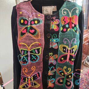 Michael Simon Lite Butterfly Embroidered Cardigan – Size M